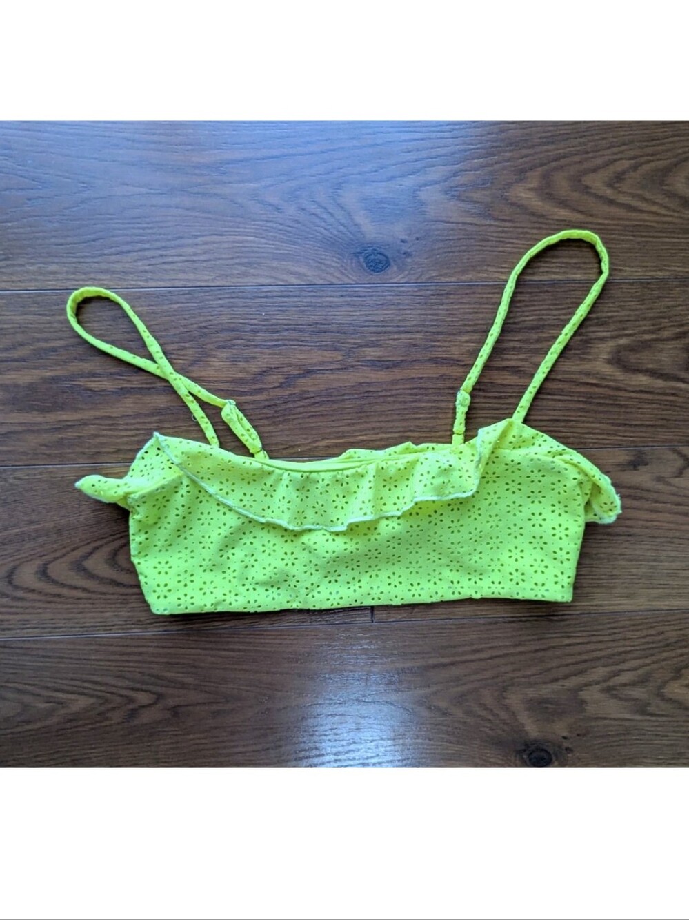 Sugar Thrillz Flounce Ruffle Eyelet Bandeau Bikini Top Lime Green Women's Small